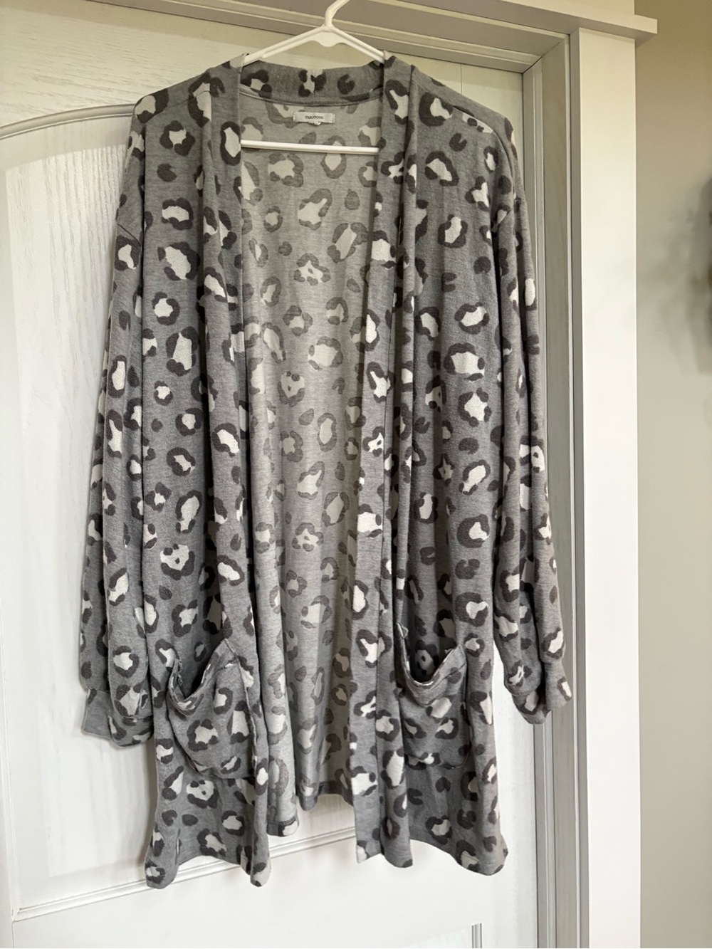 Maurices Grey and White Leopard Open Cardigan